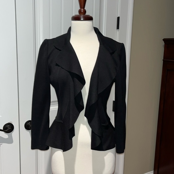 St. John Collection for Neiman Marcus Black Size 4 Ruffle Collar Cardigan - Picture 1 of 4